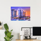 Vibrant Miami Skyline Sunrise Poster (Thuiskantoor)