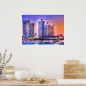 Vibrant Miami Skyline Sunrise Poster (Keuken)
