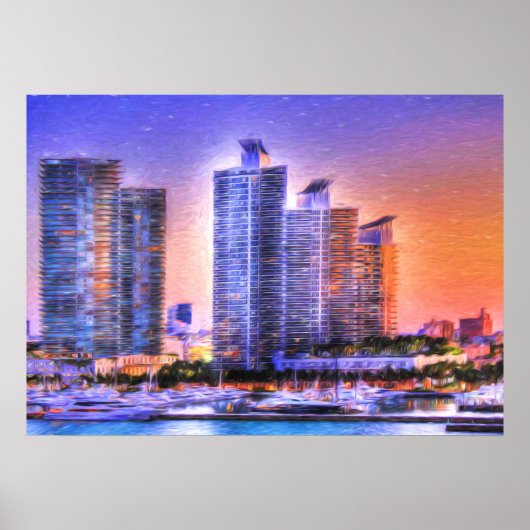 Vibrant Miami Skyline Sunrise Poster (Voorkant)