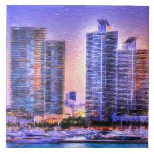 Vibrant Miami Skyline Sunrise Tegeltje