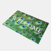 Vibrant Modern Peacock Feathers Welkom Deurmat (Schuin)