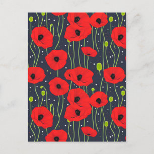 Vibrant Modern Red Poppies Pattern Art Briefkaart