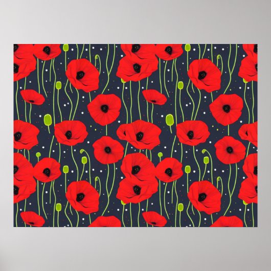 Vibrant Modern Red Poppies Pattern Art Poster (Voorkant)