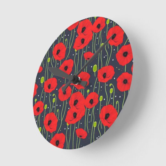 Vibrant Modern Red Poppies Pattern Art Ronde Klok (Hoek)