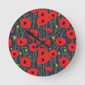 Vibrant Modern Red Poppies Pattern Art Ronde Klok (Voorkant)