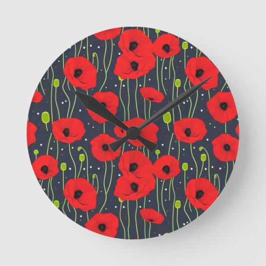 Vibrant Modern Red Poppies Pattern Art Ronde Klok (Voorkant)
