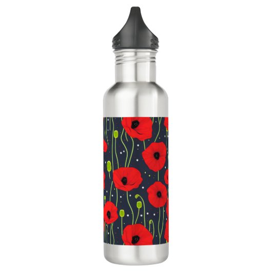 Vibrant Modern Red Poppies Pattern Art Waterfles (Links)