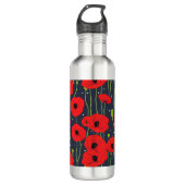 Vibrant Modern Red Poppies Pattern Art Waterfles (Voorkant)