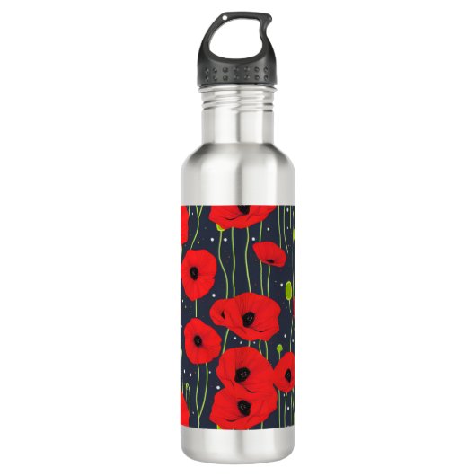 Vibrant Modern Red Poppies Pattern Art Waterfles (Voorkant)