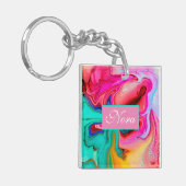 Vibrant Moderne Marble Waterverf personaliseren Sleutelhanger (Voorkant Links)