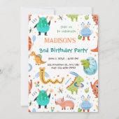 Vibrant Monster & Dinosaur 3e verjaardagsfeest Kaart (Voorkant)