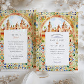 Vibrant Moroccan Tile & Marrakesh Arch Wedding Kaart