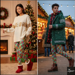 Vibrant Multi-Color Diagonal Holiday Tartan Plaid Leggings