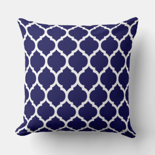 Vibrant Navy Blue Moroccan Quatrefoil Pattern Kussen