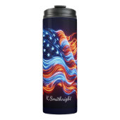 Vibrant Neon American Flag Tribute Thermosbeker (Voorkant)