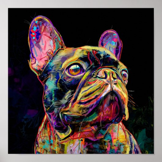 "Vibrant Neon Frenchie Pop Art Portrait" Poster (Voorkant)