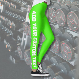 Vibrant Neon Green Custom Text Vertical  Leggings