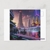 Vibrant Neon Lights van Cyberpunk Bangkok Briefkaart (Achterkant)