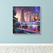 Vibrant Neon Lights van Cyberpunk Bangkok Canvas Afdruk (Insitu (Houten vloer))
