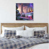 Vibrant Neon Lights van Cyberpunk Bangkok Canvas Afdruk (Insitu (Slaapkamer))