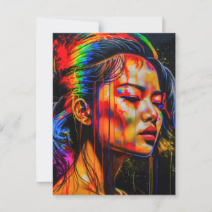 Vibrant Neon Portrait – Abstracte expressionistisc Briefkaart