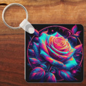 Vibrant Neon Rose Sleutelhanger (Voorkant)