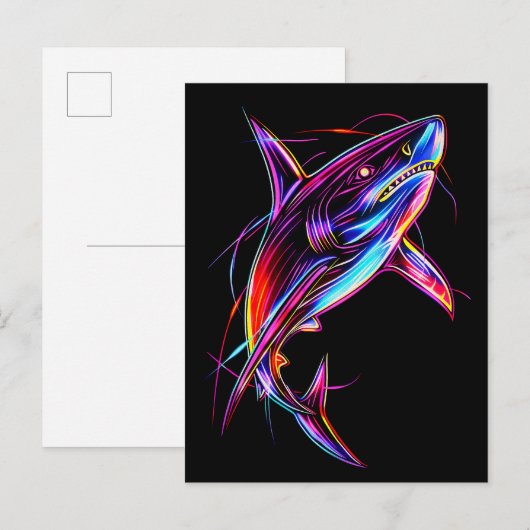 Vibrant Neon Shark Modern Digital Ocean Briefkaart (Voorkant / Achterkant)