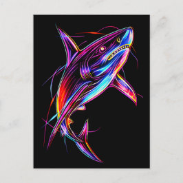 Vibrant Neon Shark Modern Digital Ocean Briefkaart