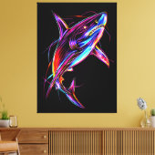 Vibrant Neon Shark Modern Digital Ocean Canvas Afdruk (Insitu (Woonkamer))