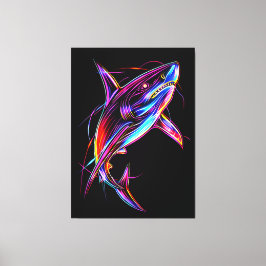 Vibrant Neon Shark Modern Digital Ocean Canvas Afdruk