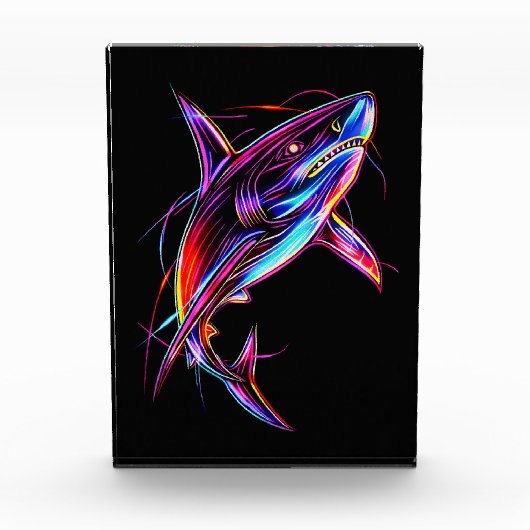 Vibrant Neon Shark Modern Digital Ocean Fotoblokken (Voorkant)