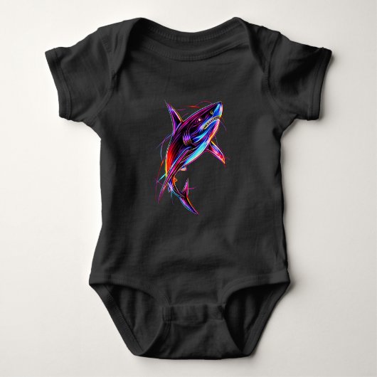 Vibrant Neon Shark Modern Digital Ocean Romper (Voorkant)
