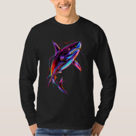 Vibrant Neon Shark Modern Digital Ocean T-shirt