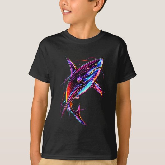Vibrant Neon Shark Modern Digital Ocean T-shirt (Voorkant)