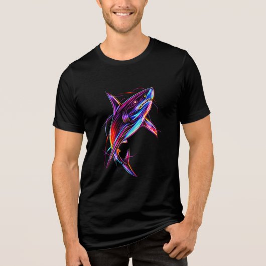 Vibrant Neon Shark Modern Digital Ocean Tri-Blend Shirt (Voorkant)