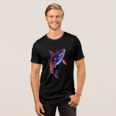 Vibrant Neon Shark Modern Digital Ocean Tri-Blend Shirt (Voorkant volledig)