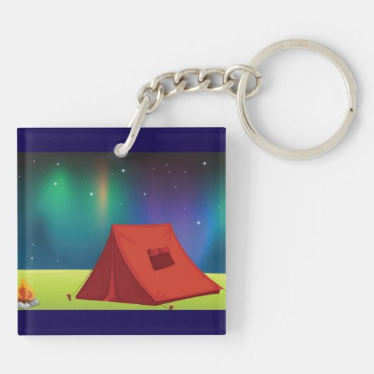 Vibrant Northern Lights Camping Tent Night Sleutelhanger (Achterkant)
