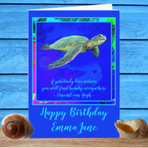 Vibrant Ocean Blue Zee Turtle Happy Birthday Kaart