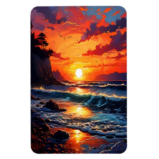 Vibrant Ocean Sunset - Kustkunst Magneet (Verticaal)