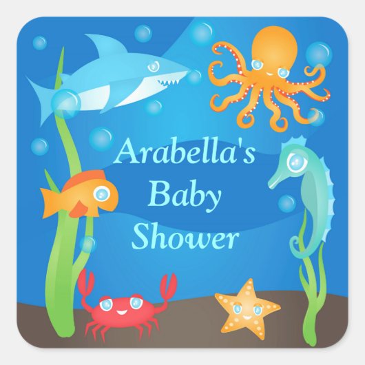 Vibrant onder Zee Baby shower Stickers (Voorkant)