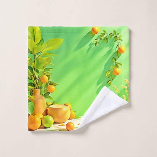 Vibrant Orange Green Still Life Design (Gant de toilette)
