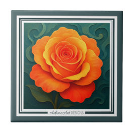 Vibrant Orange Rose Paper-Cut FloralCeramic Tile Tegeltje