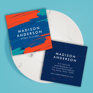 Vibrant Oranje blauw Blauwgroen matige strepen Vierkante Visitekaartje