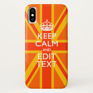 Vibrant Oranje Keep Calm Jouw tekst Union Jack iPhone X Hoesje