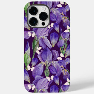 Vibrant Paars Iris Flowers en Butterflies Case-Mate iPhone 14 Pro Max Hoesje