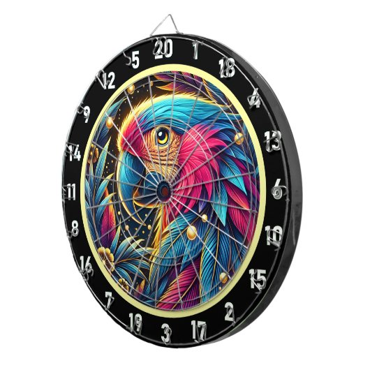 Vibrant Parrot Dartboard voor Game Rooms geel Dartbord (Voorkant Rechts)