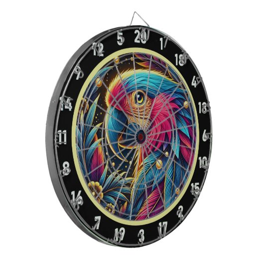 Vibrant Parrot Dartboard voor Game Rooms geel Dartbord (Voorkant Links)