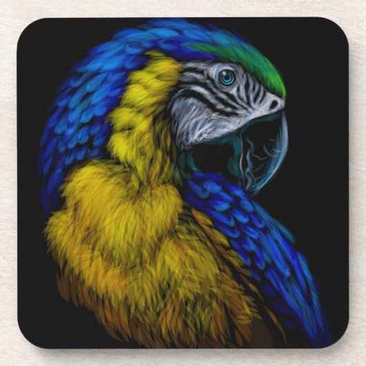 Vibrant Parrot Onderzetter Set | Blauwe papegaai p (Voorkant)
