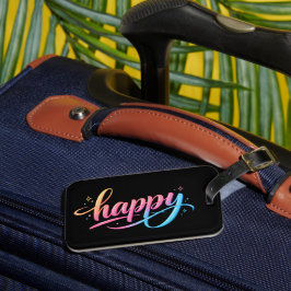 Vibrant Pastel Gradient HAPPY Typography - Modern  Bagagelabel