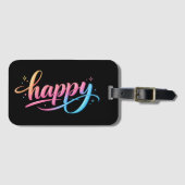 Vibrant Pastel Gradient HAPPY Typography - Modern  Bagagelabel (Voorkant (horizontaal))
